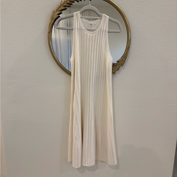 White ribbed-knit A-line mini dress. - Picture 2 of 4